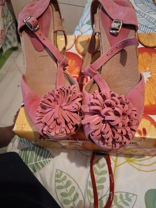Sandalias cuña rosa mujer
