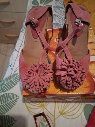 Sandalias cuña rosa mujer