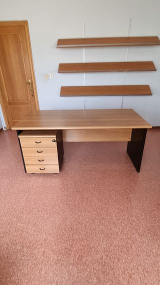 2 Mesas escritorio madera marrón con cajonera de 4