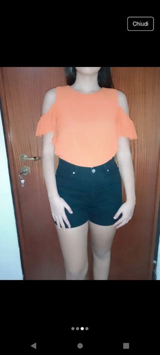 Top Arancione Scollo a Barchetta