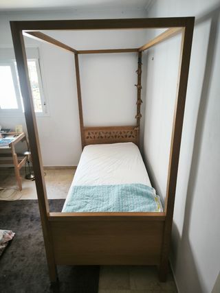 Cama individual hábitat -madera de roble