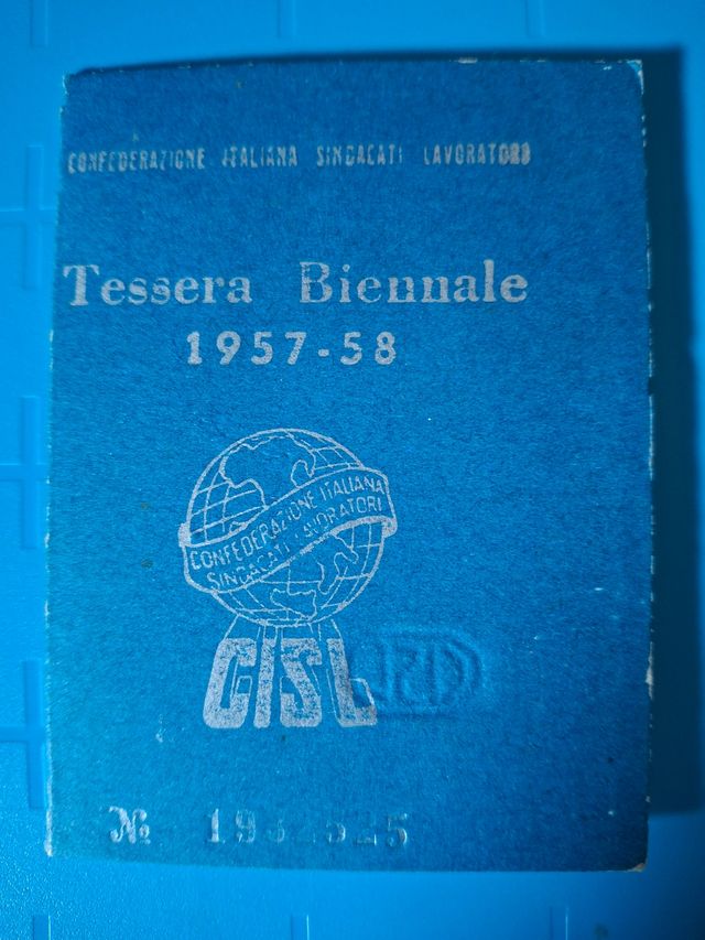 Tessera CISL Biennale 1957-58 Lugo Ravenna