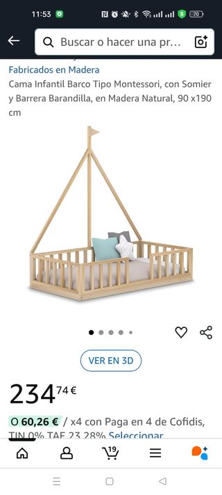 Cama infantil barco madera