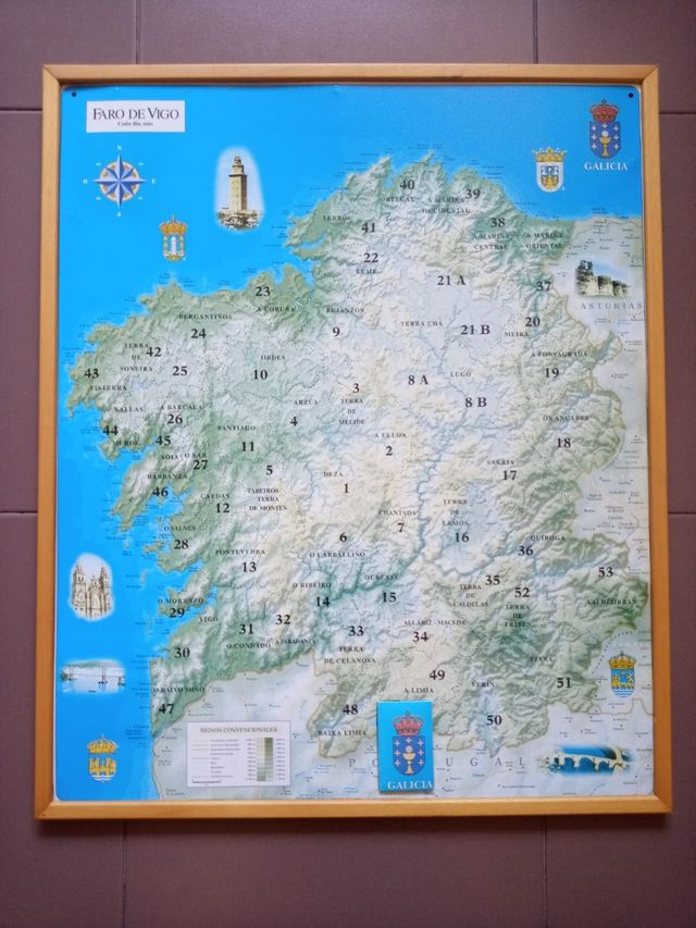 Mapa de Galicia, Metal y Marco de Madera