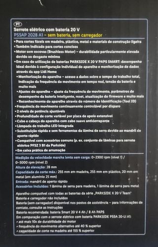 Serrote performance Parkside 20v - nova