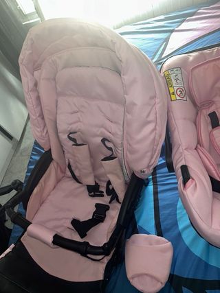 Cochecito Babylux rosa, cuco y silla