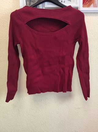 Jersey rojo canalé mujer