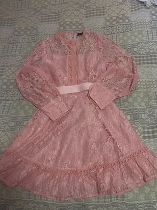 Vestido encaje rosa | Fiesta manga larga