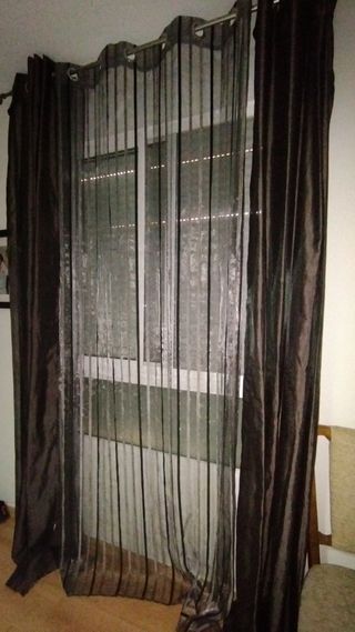 Cortinas marrón 2 unidades y visillo marrón /gr