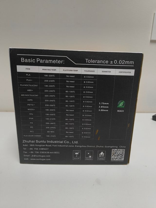 Filamento SUNLU ABS negro - Impresora 3D