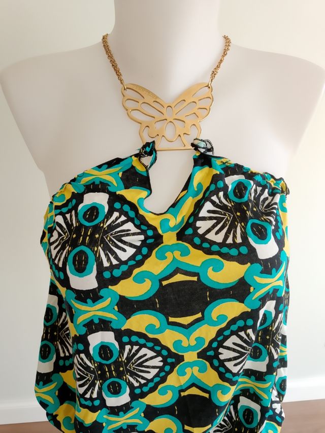 Top estivo giallo-verde acqua