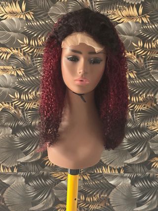 Peluca Pelo Rizado Rojo-Negro Humano 100%