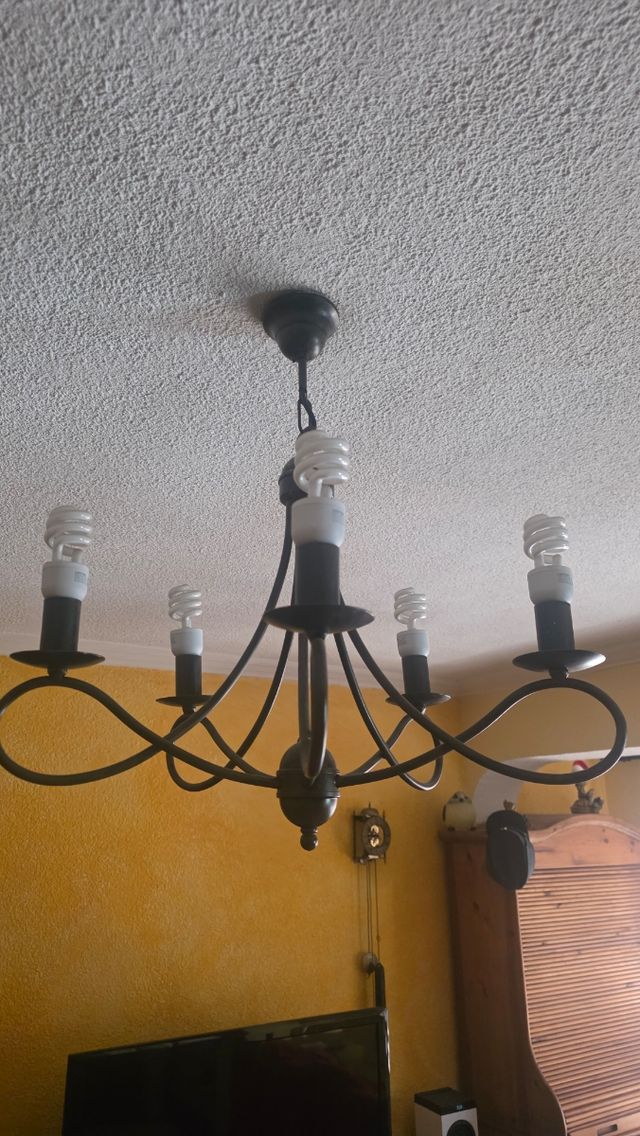 Lámpara de forja negra - 5 brazos