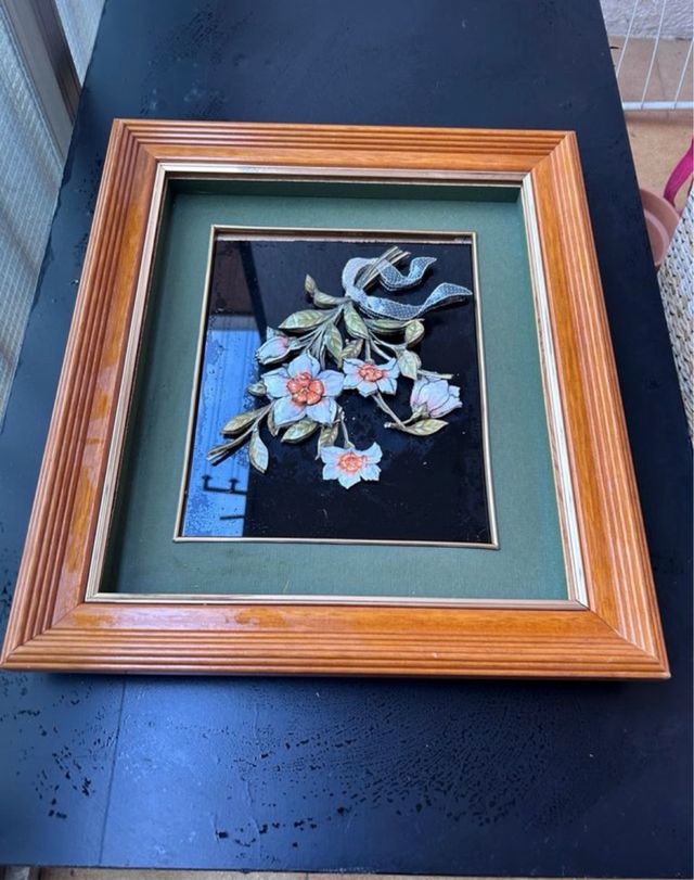 Cuadro flores cerámica vintage