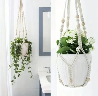 2 grucce per fioriere in macramè - Beige