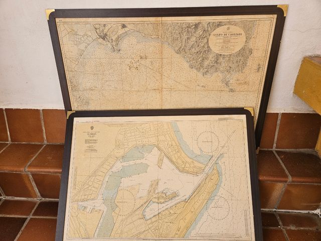 2 Mapas Náuticos Antiguos enmarcados