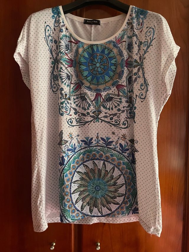 Camiseta blanca lunares azules - Talla grande