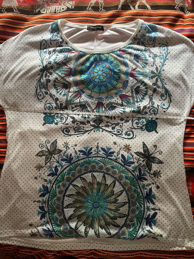 Camiseta blanca lunares azules - Talla grande