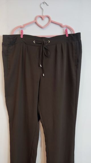 Pantalón fluido verde oliva mujer