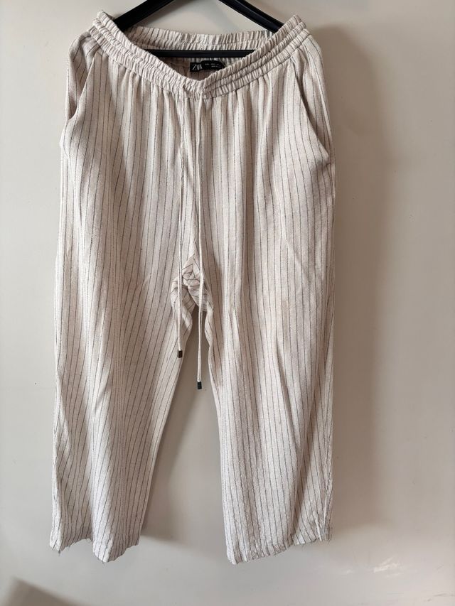 Pantaloni Zara a righe beige - L