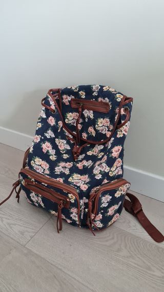 Mochila Flores Azul - Gran Capacidad