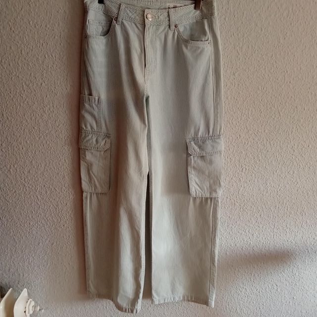 Pantalón Cargo rayas azul y blanco