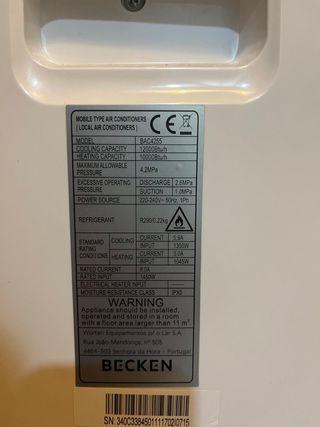 Aire acondicionado portátil marca Becken