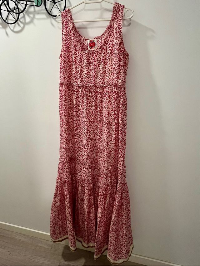 Vestido largo rojo y blanco