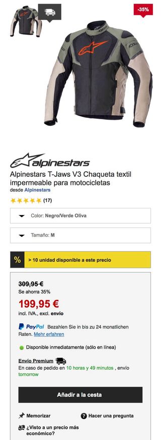 Chaqueta Alpinestars T-Jaws V3 
Talla: M