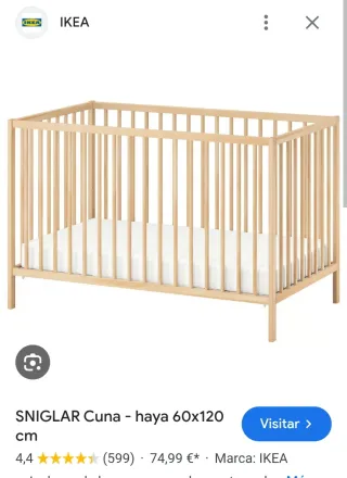 Cuna Ikea SNIGLAR (no incluye barrera blanca)
