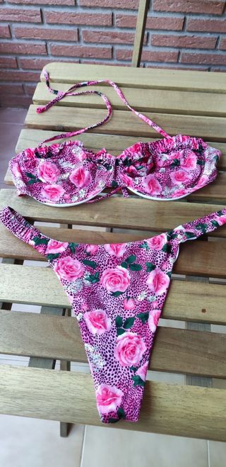 Bikini Tezenis rosa estampado flores-M/L