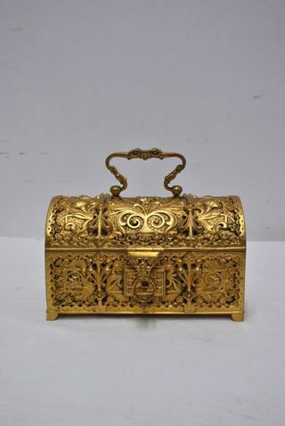 Antiguo cofre joyero de bronce al mercurio