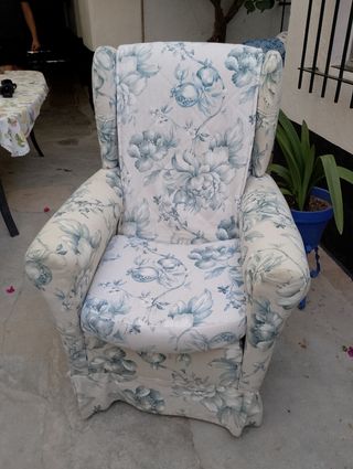 Butacas orejeras - tela, beige y azul