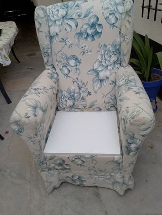 Butacas orejeras - tela, beige y azul