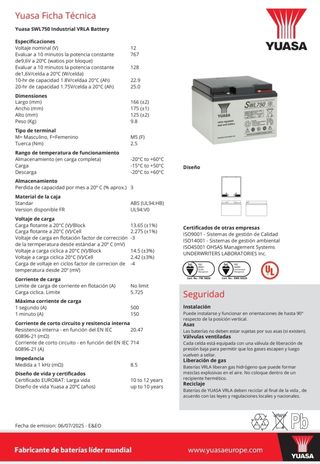 Batería Yuasa SWL750 12V 4 baterías