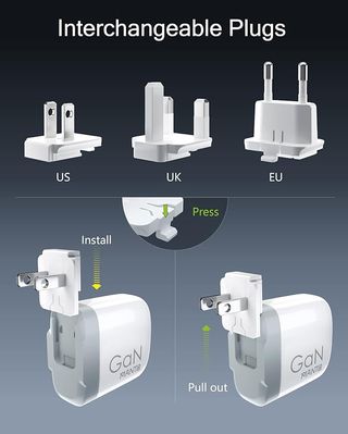 MANTO Cargador 65W 3 en 1 USB-C Enchufes US UK EU