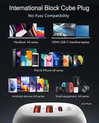 MANTO Cargador 65W 3 en 1 USB-C Enchufes US UK EU