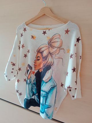 Jersey manga 3/4 blanco con estrellas
