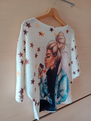 Jersey manga 3/4 blanco con estrellas