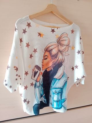 Jersey manga 3/4 blanco con estrellas