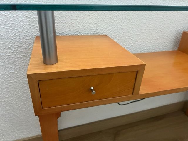 Mesita consola recibidor madera cristal