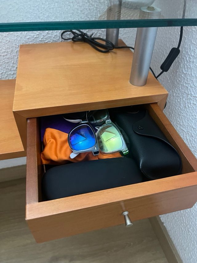 Mesita consola recibidor madera cristal