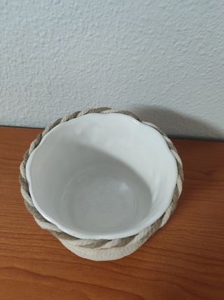 Maceta tejida de algodón - Beige y marrón