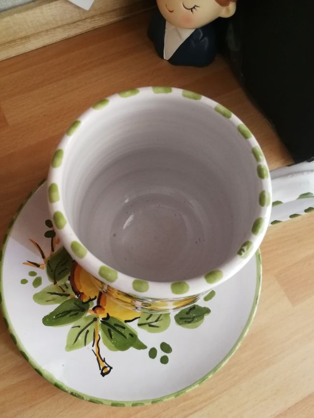 Tazza e piattino limone ceramica