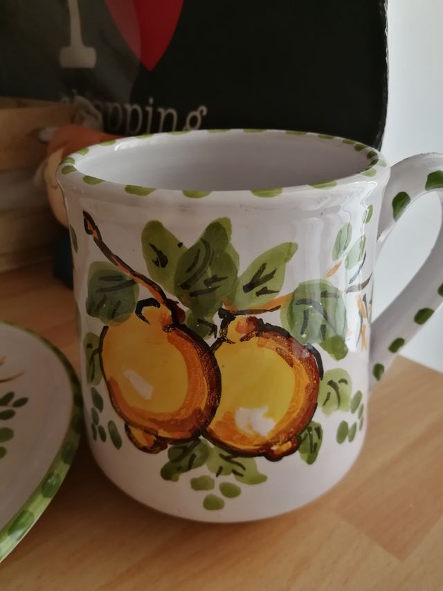 Tazza e piattino limone ceramica