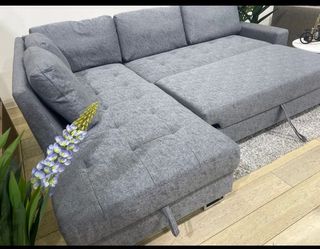 Sofá cama chaise longue gris tela - FEBE