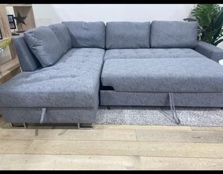 Sofá cama chaise longue gris tela - FEBE