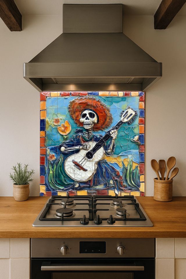 Mural cerámico calavera guitarrista – Mexicano