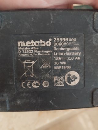 Cargador y Batería Metabo 18v 2.0ah
