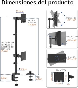 Soporte monitor doble vertical 17-49" VESA NUEVO